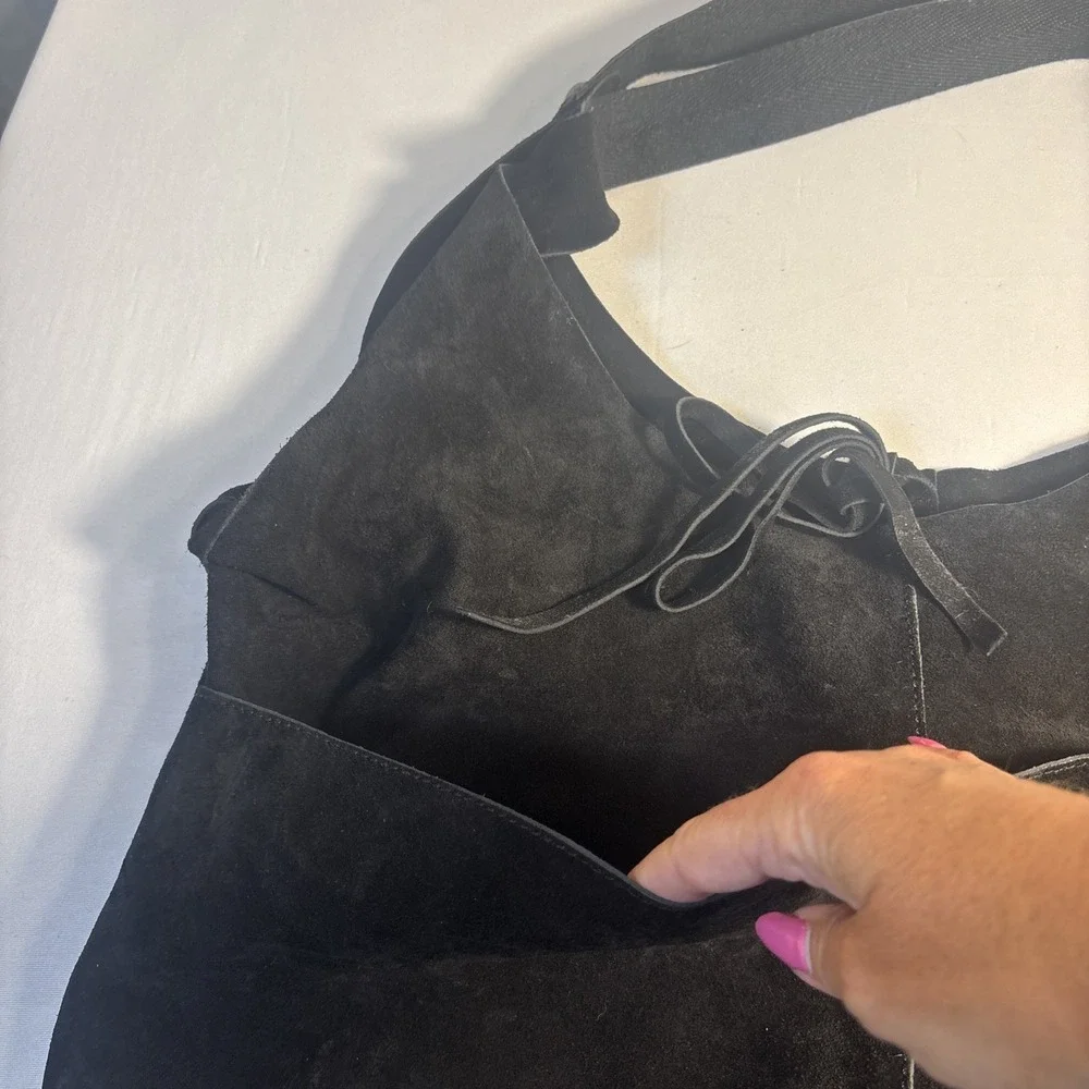 Free People Black 100% Cow Leather Hobo Bag Slouchy Tote Shoulder Purse India